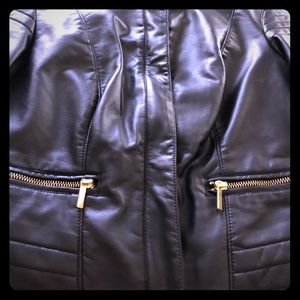 Petite crop black faux leather jacket
